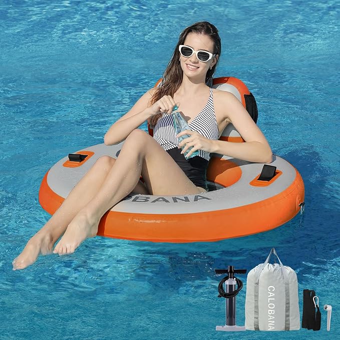 CALOBANA Round Floating Ring Inflatable Water Hammock Heavy Duty River Floats Lake Raft for Adults Tanning Pool Lounger Float Island Platform Pad Mat for Party
