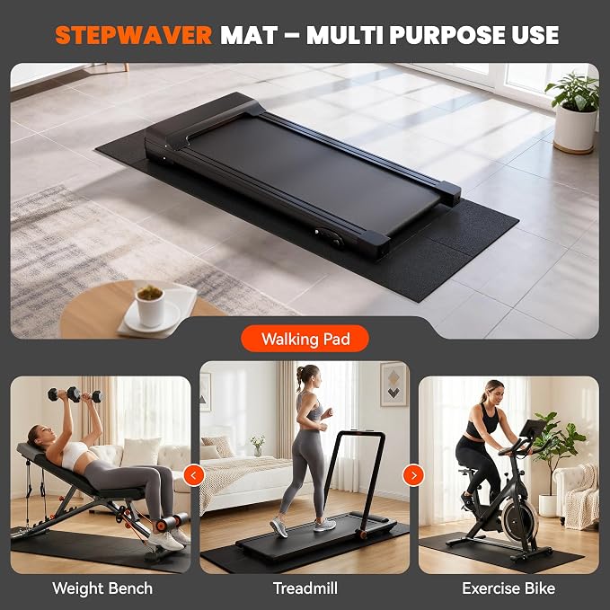 Stepwaver Walking Pad Mat for Carpet, Treamill Mat for Hardwood Floors, High Density, 1/4 Thickness, Folable, Floor Protection for Bike, Elliptical, Treadmill