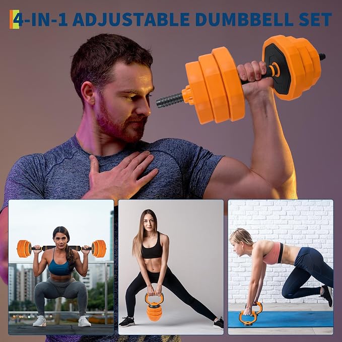 Garvee 4-In-1 Adjustable Dumbbell Set (44/66/88LB) - Convertible to Barbell, Kettlebell & Push Up Stands, Home Gym Equipment for Men & Women, Space Saving Weights with PVC Coating