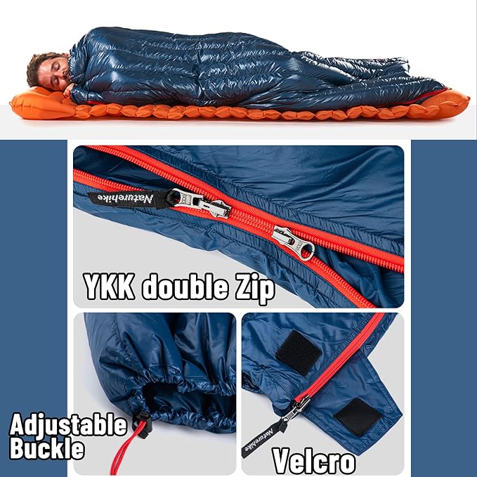 Naturehike Ultralight Down Sleeping Bag for Adults - 85% Down Content & 650 Fill Power Backpacking Sleeping Bag for 42/52℉, Compact, Expendable, Spliceable for Couples, for Hiking Camping Hunting