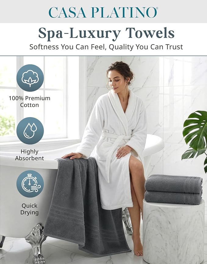 Casa Platino 100% Cotton Bath Sheets Set of 2 (36"x72") - Ring Spun Cotton Extra Large Bath Towels Sets - Quick Dry, Soft & Absorbent Oversized Grey Towels Set - Minimal Lint & Fading - Ultimate Grey