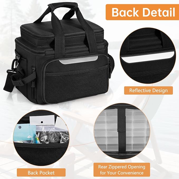 Fishing Tackle Bags with 4 * 3600 Tackle Trays - Saltwater & Freshwater Fishing Gear Bag Padded Shoulder Strap Tackle Box Bag (Black)