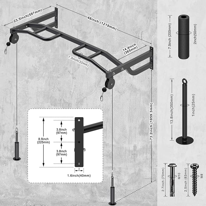 Kipika 48" Ceiling Mounted Pull Up Bar, Heavy Duty Multi-Grip Chin Up Bar,Mounted Pullup Bar, Adjustable Height, Pull Up Bands for Chin Ups & Body Stretching, Ideal for Home Gym and Strength Training