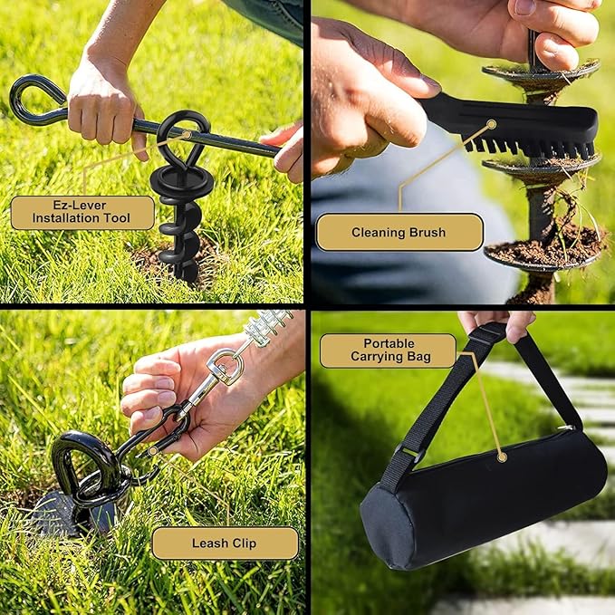 Eurmax USA 2-Pack Heavy Duty Dog Tie Out Stake, No-Tangle In Ground Anchor Runner for Large Dogs up to 210 Lbs - Perfect for Yard, Beach and Camping (Large,Black)