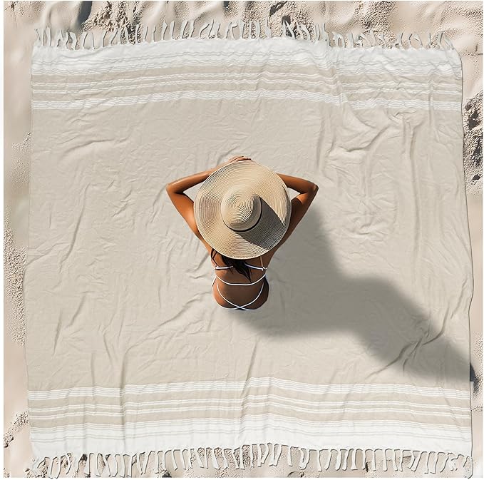 Vikumond Oversized Turkish Beach Towel Blanket XXL Cotton Sandproof Towels Boho Woven Extra Large Big Sand Free Giant Throw Blankets Huge Quilt XL Picnic Camping Necessities Cloud for Adult Gifts