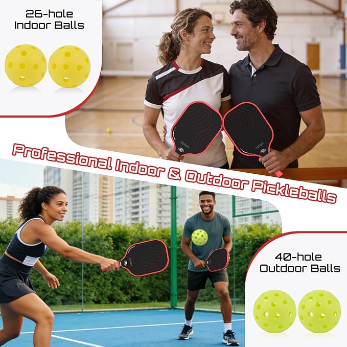 Pickleball Paddles Set, USAPA Approved Carbon Fiber Pickleball Set of 2 with Beginner Pickleball Rackets, Indoor Outdoor Pickle Balls for Adults Men Women, JT-1