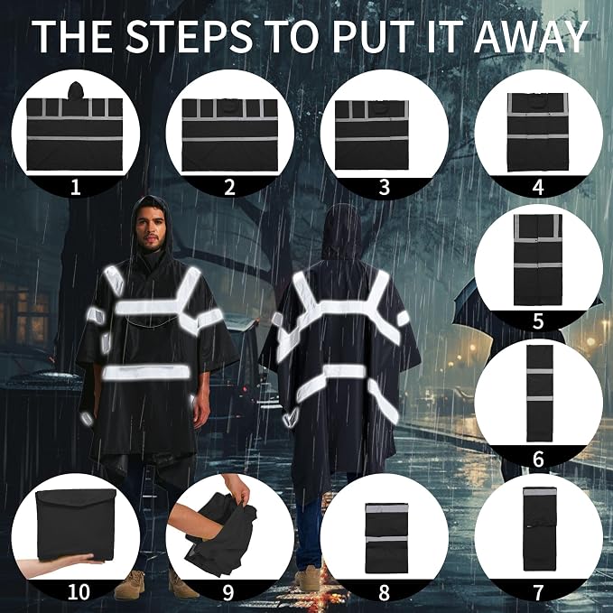 SRsafety Hi Vis Rain Poncho,High Visibility Rain Ponchos for Adults with Pocket,Safety Rain Jacket Stowable Conjoined Cap