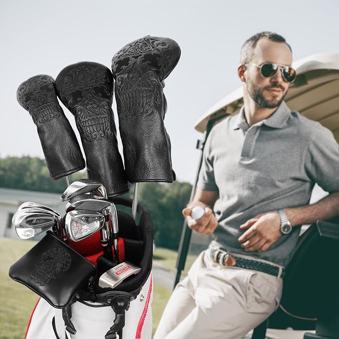 Craftsman Golf Skull Skeleton Black Golf Club Head Covers Headcover for Woods Driver and Hybrids Irons