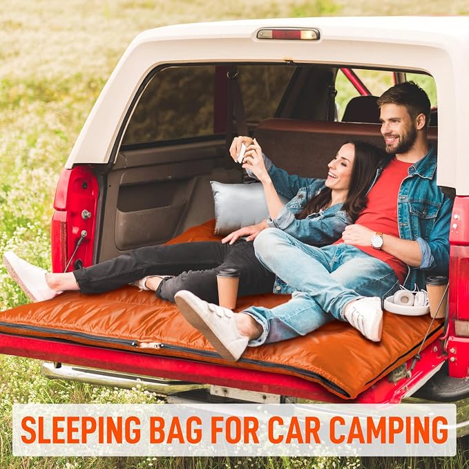 MEREZA Double Sleeping Bag for Adults Mens with Pillow, XL Queen Size Two Person Sleeping Bag for All Season Camping Hiking Backpacking 2 Person Sleeping Bags for Cold Weather & Warm