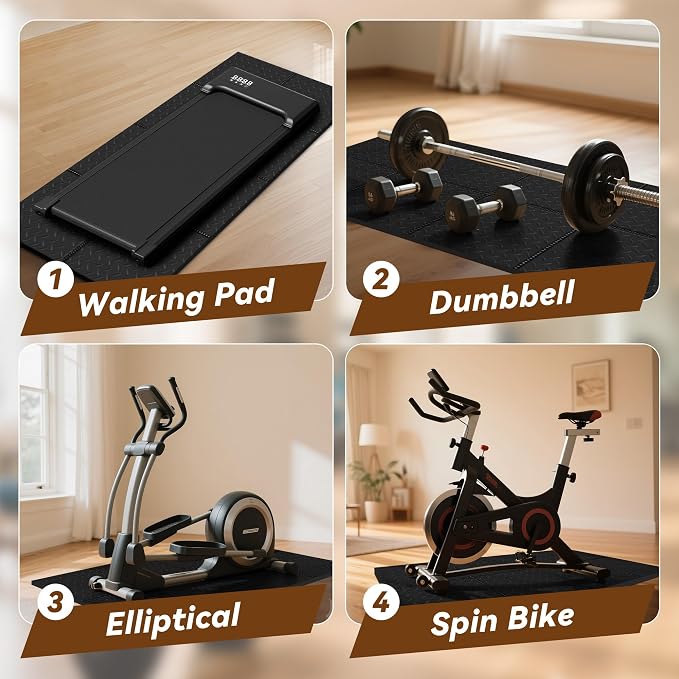 Walking Pad Mat for Carpet and Hardwood Floors, 0.25" Thick Foldable Treadmill Mat for Floor Protection, Non-Slip High Density for Bike, Elliptical, Home Gym Use