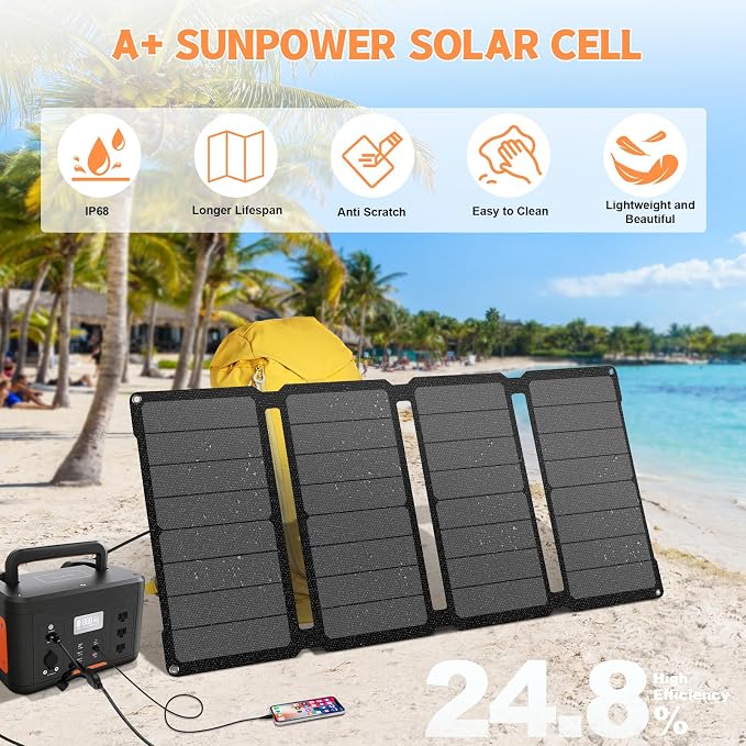 SOKIOVOLA [Upgraded] Foldable Solar Panels 50W Portable Solar Panel Charger 3 Output Ports (USB-A USB-C DC) Folding Solar Panel for Camping Hiking RV Outdoor Activities