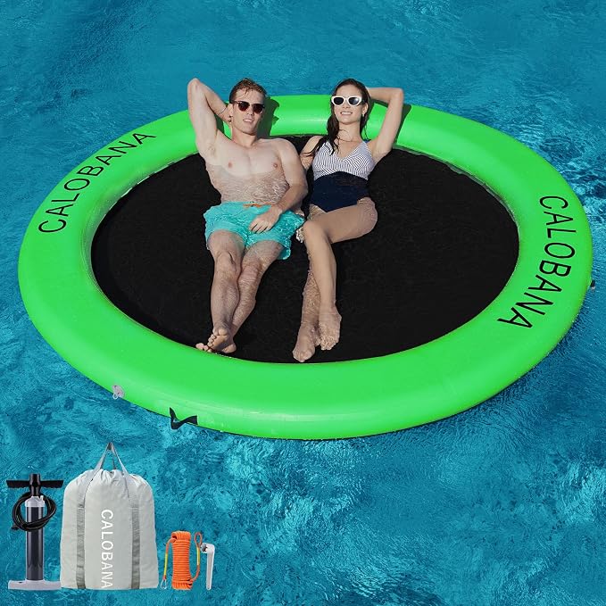 CALOBANA Round Floating Ring Inflatable Water Hammock Heavy Duty River Floats Lake Raft for Adults Tanning Pool Lounger Float Island Platform Pad Mat for Party