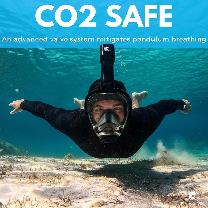Khroom Full Face Snorkel Mask Adults | CO2-Safe Snorkeling Mask for Adults | 3X Larger Air Intake for Easy Breathing | Anti-Fog 180° View | Adult Snorkel Mask for Men & Women