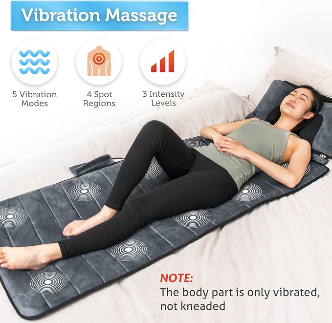 COMFIER Full Body Massage Mat with Movable Neck Pillow, Shiatsu Back Massager with 10 Vibrating Motors & 4 Heat Levels, Massage Pad, Gift for Women Man