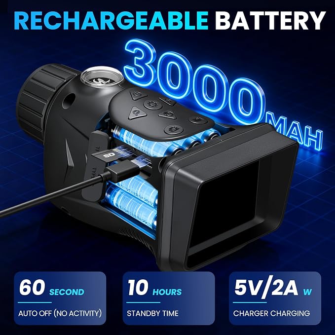 VXF Night Vision Monocular, 4K Night Vision Scope for 100% Darkness with 3000mAh Rechargeable Battery, 3+32GB SD Card & Card Reader, Dual Infrared Monocular Telescope for Camping, Wildlife Observation