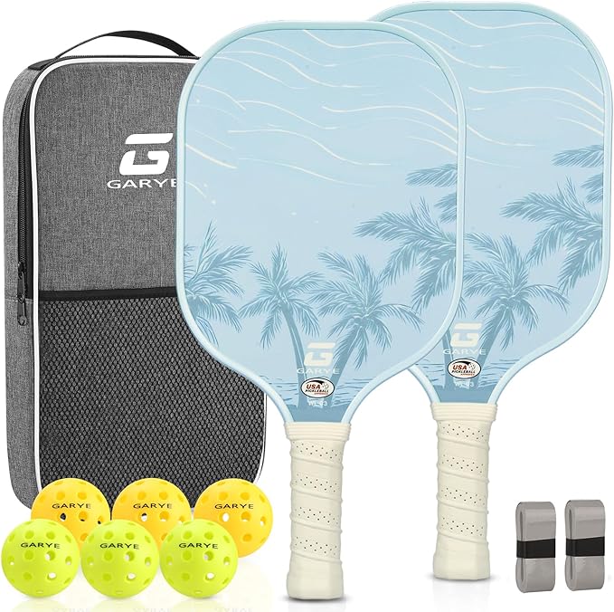 GARYE Pickleball Paddles Set of 2 or 4, USAPA Approved Carbon Fiber Pickleball Set, Lightweight Pickle Ball Rackets 2 Pack with 6 Balls, 1 Bag, Pair of Grip Tapes, Pickle Ball Paddle for Men and Women