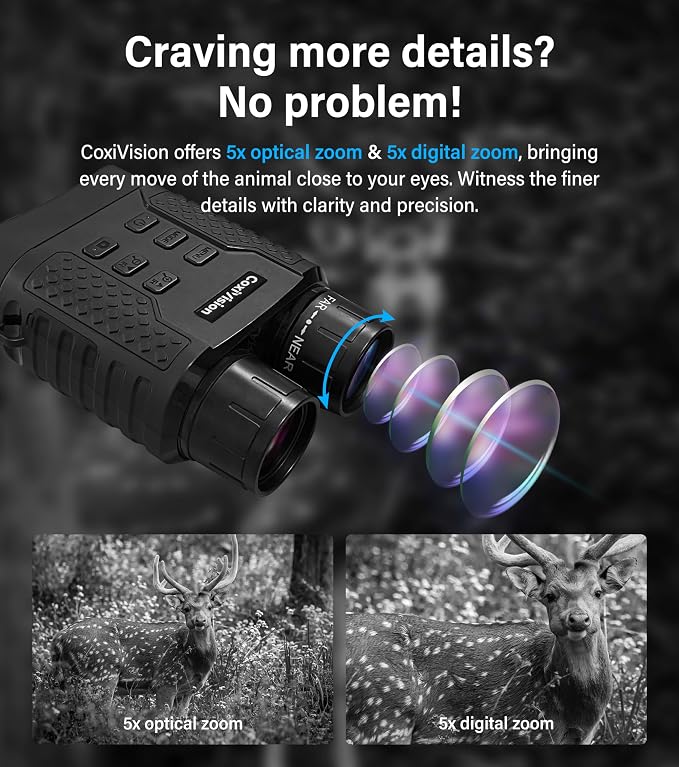 CoxiVision Night Vision Goggles, 4K Night Vision Binoculars for Adults, Upgraded 3.1" Large Screen & 4400mAh Rechargeable Battery, View in 100% Darkness with 7-Level Adjustment for Hunting, 64GB Card