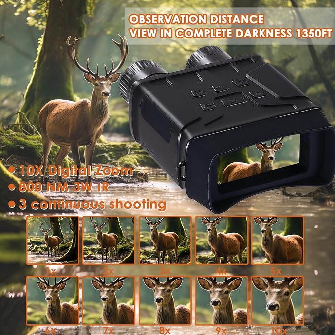 4K Night Vision Goggles,Night Vision Binoculars for Adults,3.2'' IPS Screen,Infrared Camera, 10X Digital Zoom,4000mAh Battery Binoculars with 64GB TF Card,WiFi,Hunting & Camping Gear-N002