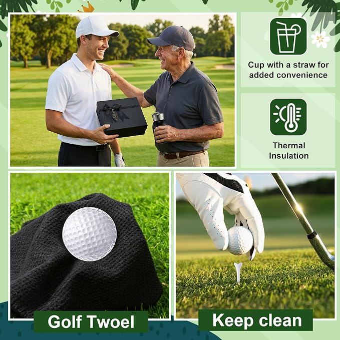 22 Pcs Golf Accessories Kit Cleaning Kit Include Golf Ball Bag Tumbler, Balls Tees Marker Pens, Cleaner Brush, Towel and Gift Box Set for Man Father's Day Birthday Gifts