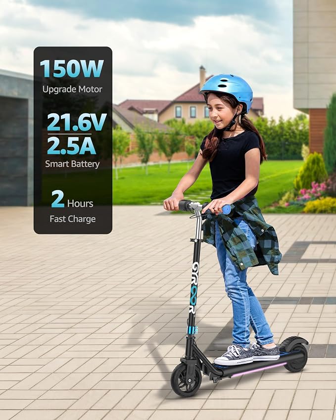 Gyroor H30 Max Electric Scooter for Kids Ages 6-12, 150W Powerful Motor, Bluetooth Music, Dual Brake System, Adjustable Height and Speed, Best Gifts for Kids