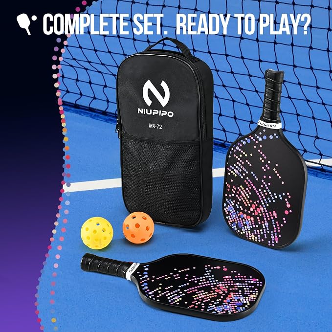 niupipo Pickleball Paddles Set of 2 or 4, USAPA Approved Fiberglass Pickleball Paddle Set with Balls and Bag, Polypropylene Honeycomb Core, Lightweight Pickleball Paddles for Beginners Men Women