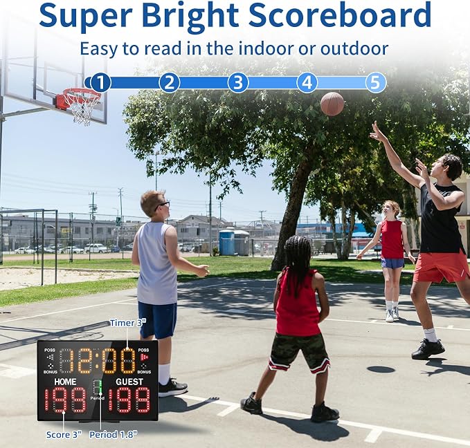 LUCKY TIME Electronic Basketball Scoreboard with Buzzer, Digital Scoreboard with Remote,Portable Score Keeper Battery Powered Score Board for Sports Games