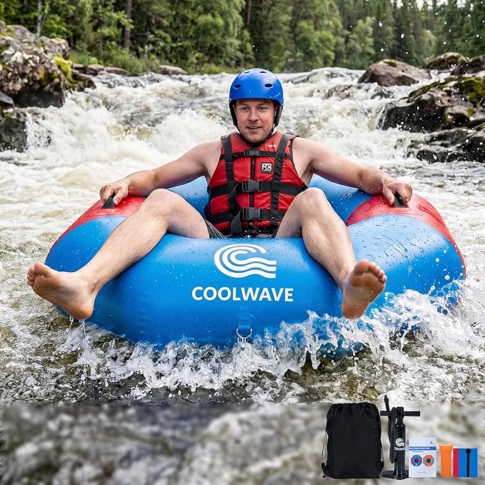 COOLWAVE Inflatable River Tube with Hand Pump, Heavy-Duty River Tubes for Floating, 43" Floating Tube with Mesh Seat for River, Lake, and Whitewater, Float Tube for Family and Friends, 300LBS Capacity