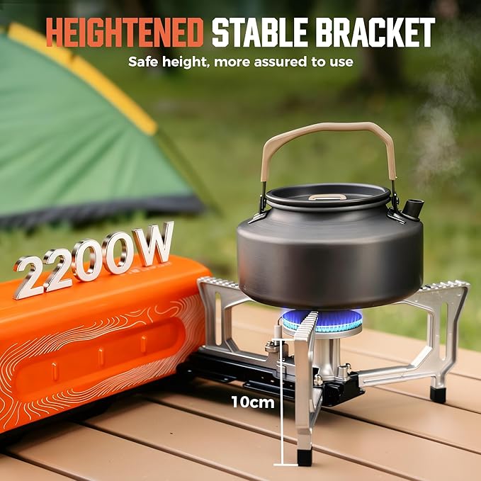BIG HORN OUTDOORS Butane Camping Stove, Portable Folding Gas Burner with Carry Bag for Camping, Emergency Use and Outdoor Cooking, Orange
