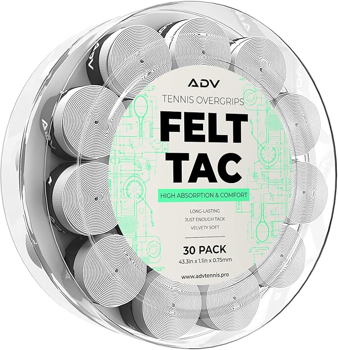 ADV Dry Tennis Overgrip Tape - 3, 6, 12, 30, 60 Pack - FeltTac Tennis Racket Grip Tape - Ultra Absorbent Tennis Grip Tape - Comfort Tennis Racket Grips - Tennis Grips Overgrip