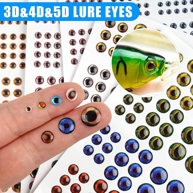 1347pcs Fishing Eyes 3D/4D/5D Realistic Fish Lure Eye for Lures Making Fishig Bait Fly Tying Streamers Lures Crafts 3 mm/ 4 mm/ 5 mm/ 6 mm/ 8 mm/ 10 mm
