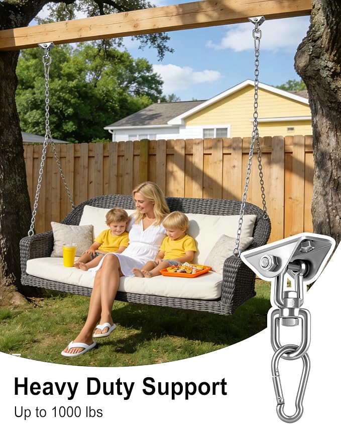Yose Porch Swing Hanging Kit Heavy Duty 1000lbs Stainless Steel, Easy to Install Swing Hardware with Ceiling Hooks and Hammock Hooks, Complete Swing Set Accessories for Indoor Outdoor Patio Garage