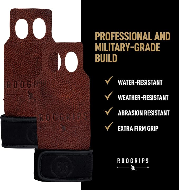 Roogrips 2 Finger Premium Leather Hand Grips for Gymnastic Bars, Cross Training, Gym & Home Workouts, Pull Up Bars & Weightlifting - The Most Durable Palm Guard from Rips and Blisters