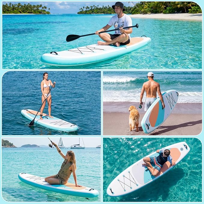 Inflatable Stand Up Paddle Board 10'6" x 33" x 6", 350 LBS Capacity Beginner-Friendly SUP Board with Paddle, Pump, Backpack, Leash, Waterproof Phone Bag and 3 Fins for Lake, Ocean or River Fun