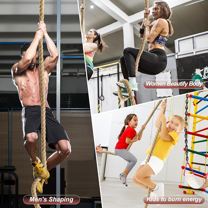 Climbing Rope Gym Exercise Ropes - 1.5 Inch Diameter 10FT 15FT 20FT 25FT 30FT 35FT 40FT 50FT Climb Rope for Fitness & Strength Training, Workout Climbing Rope for Adults Kids Home Indoor or Outdoor