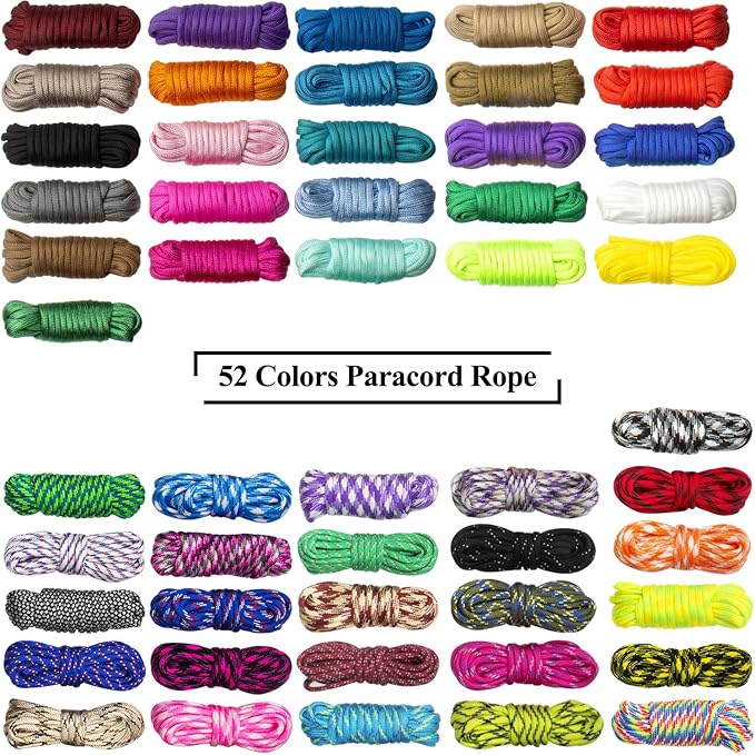 52 Colors Paracord Set, 4mm Paracord 550 Multifunctional Paracord Bracelets Nylon Paracord Rope with Storage Bag for DIY Bracelet, Key Ring, Dog Collar, Outdoor Activities Parachute Cord