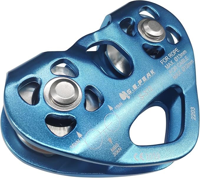 SEPEAK CE 30kN Tandem Speed Double Pulley with 1 Steel 25kN Clip, Zip Line Trolley for Backyard Zipline, Climbing & Rock Rescue Lifting, Fits Cable up to 1/2 Inches/Holds Up to 6750lbs
