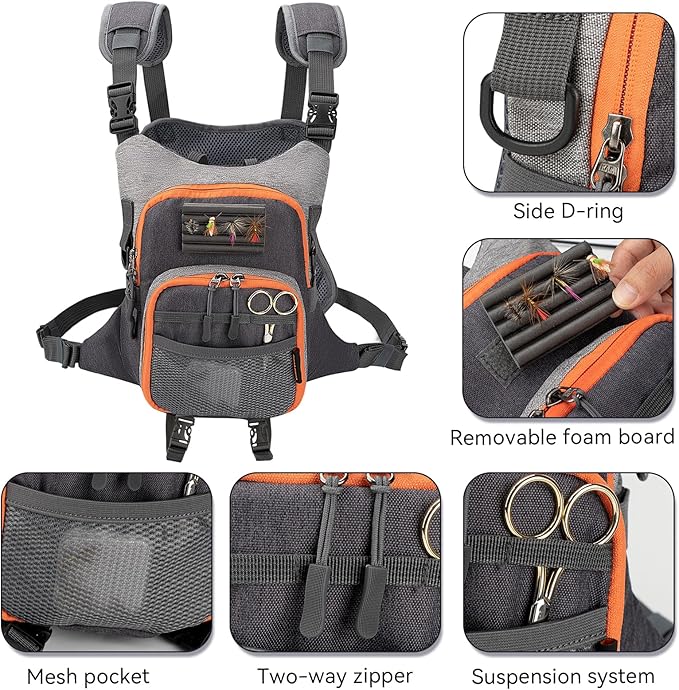QulayQualy Fly Fishing Pack - Chest Pack with Work Station Lightweight Tackle Fishing Bag with Quick-Release