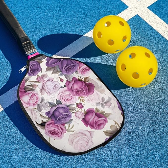 Roses Set of 4 Pickleball Paddle Cover Portable Pickle Ball Rackets Cases Zipper Closure 8.7 X 11.4 in Pickleball Racket Carry Sleeve Pickleball Paddle Covers for Women Fits Most Paddle