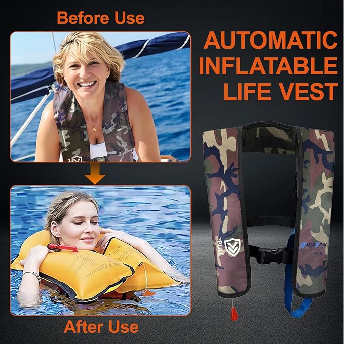 Automatic Inflatable Life Jacket | Inflatable PFD Jackets for Adults|Kayak Life Vest | for Outdoor Water Sports | Fishing Sailing | Jet Skiing | Supports up to 330 lbs