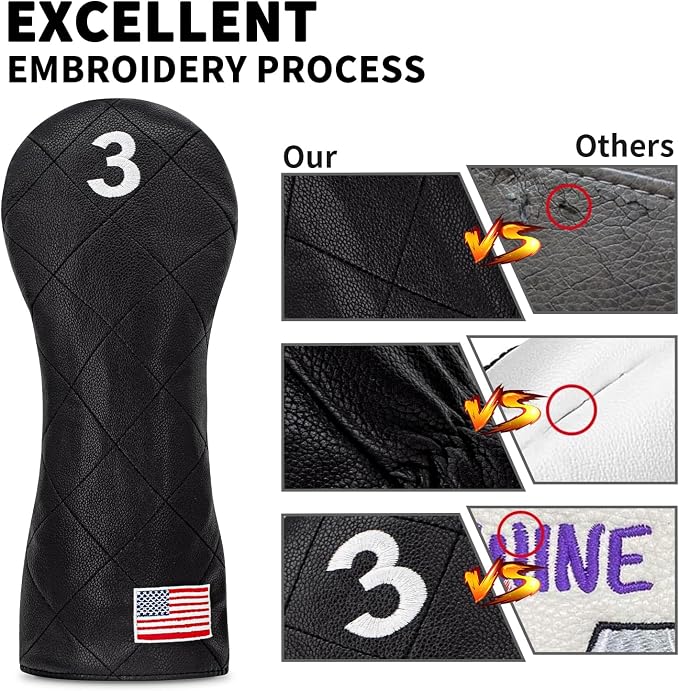 Golf Club Covers for Driver, Fairway, Hybrids - 3 Options - Golf Driver Headcover/Golf Fairway Wood Head Cover/Hybrid Headcover for Men/Women Golfer