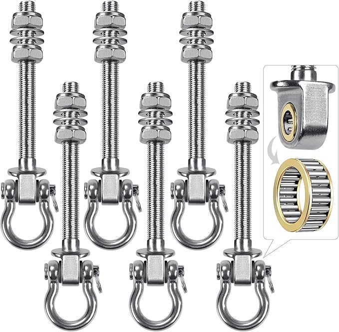 Dolibest Swing Hangers with Bearing - 6 Pack Stainless Steel 304 Hardware Hooks for Wood & Metal Beams, Ideal for Hanging Hammocks, Yoga Swings, Porch Swing, Boxing Bag 1500 LB Capacity- 5'' x M2/5''
