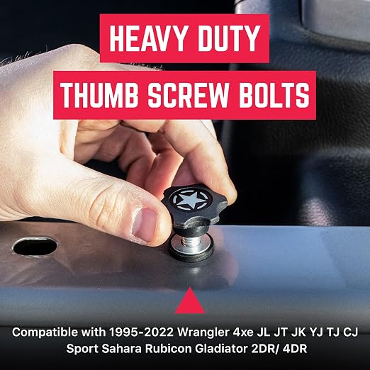 GPCA - GP Star Thumb Screws and D-Plates Set, Easy-to-Install M8 Bolt & Tie Downs, for Quick Cargo Cover Installation, Jeep Wrangler Accessories for 4xe, JL, JT, JK and More, Patented, 6 Packs