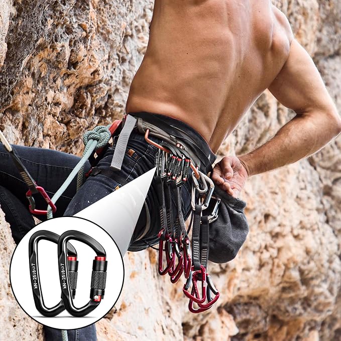 30KN Auto Locking Carabiner Clip Twist Lock UIAA Certified Large Climbing Carabiner Heavy Duty Carabiner for Rock Tree Climbing Rappelling Mountaineering Caving Rescue Arborist Aerial Yoga