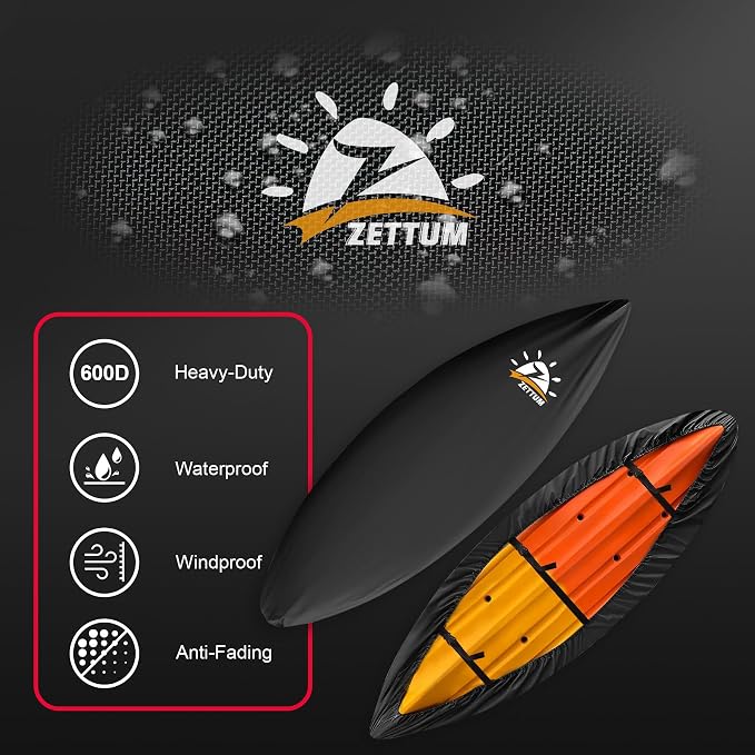 Zettum Kayak Cover 10 FT - 600D Canoe Cover for Outdoor Storage, Heavy Duty & Waterproof, Fade-Resistant Kayak Accessory for Canoe, Paddle Board, SUP, Boat, and Kayaks