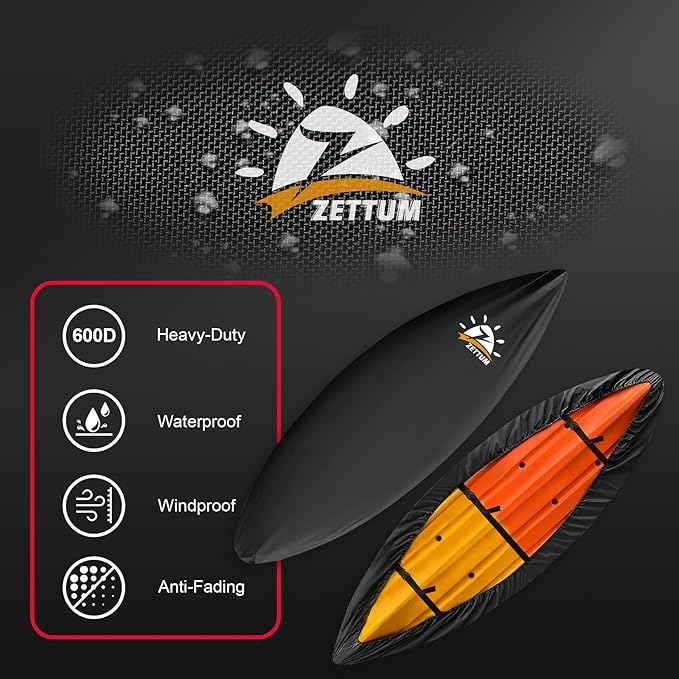 Zettum Kayak Cover 15 FT - 600D Canoe Cover for Outdoor Storage, Heavy Duty & Waterproof, Fade-Resistant Kayak Accessory for Canoe, Paddle Board, SUP, Boat, and Kayaks
