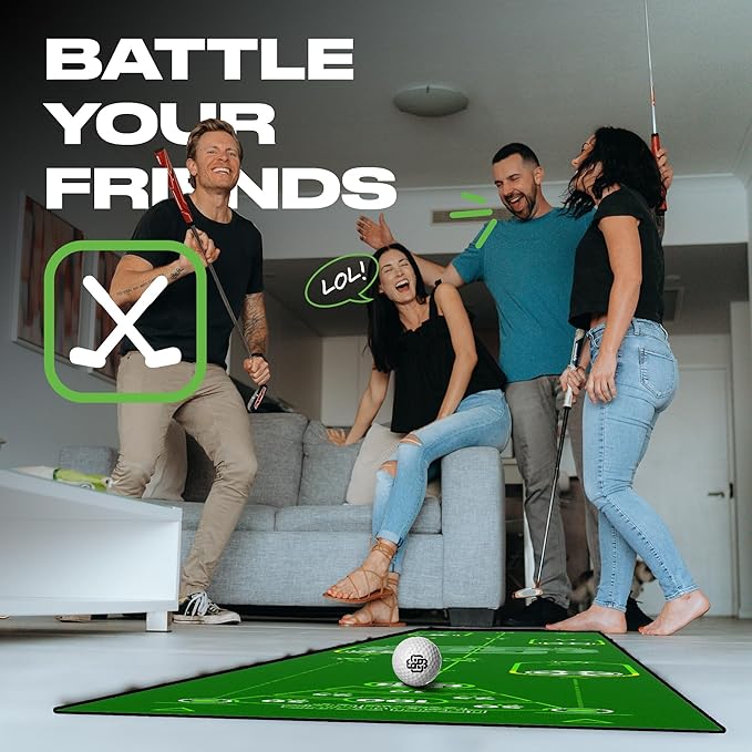 BACK 2 BASICS Golf Portable Putting Green Indoor Golf Putting Mat 10ft, Alignment Aid Trainer for Practice Indoor and Outdoor, Home or Office Compact Roll Target Gate Precision Control Tool