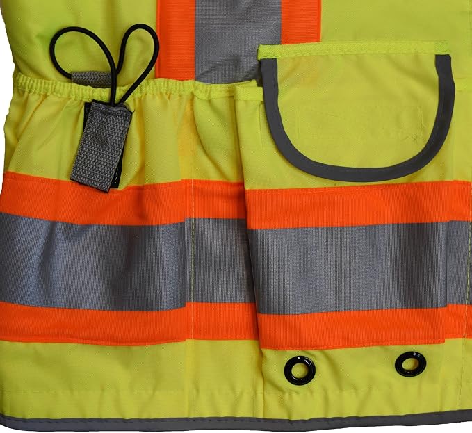 Radians SV55 Class 2 Heavy Woven Two Tone Engineer Vest with Padded Neck to Support Extra Weight in Cargo Pockets, Green, 4X-Large