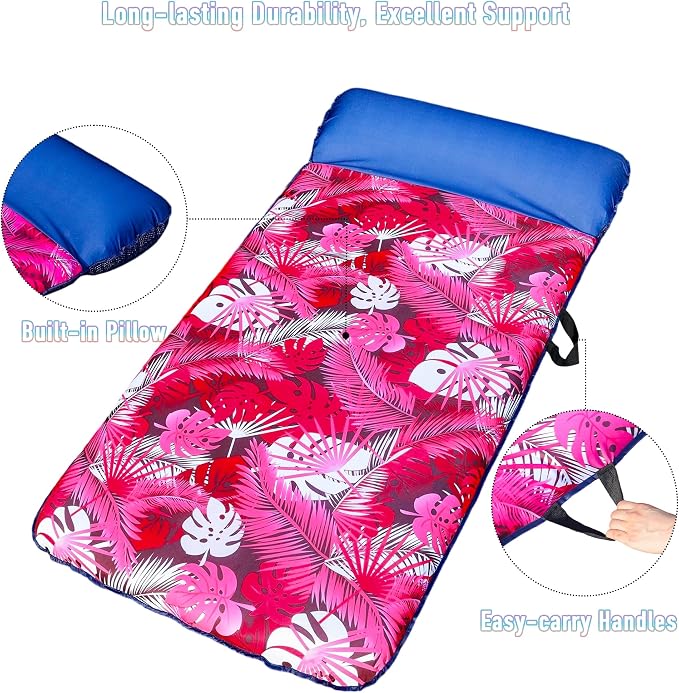 FindUWill Oversized Pool Float Lounge, 72" X 37" Extra Large Fabric-Covered Pool Floats for Adults, Inflatable Contour Lounger with Headrest Ultra-Comfort Cooling Pool Raft (XL, Monstera)