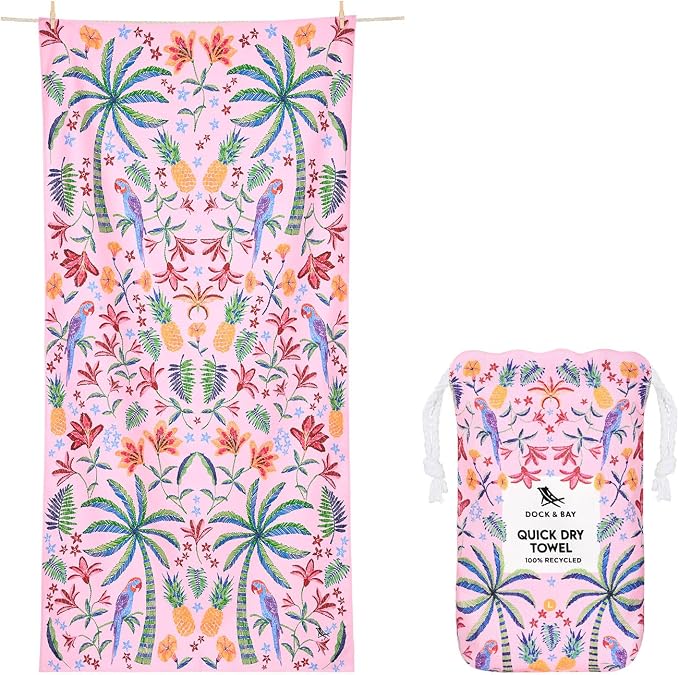 Dock & Bay Beach Towel - Quick Dry, Sand Free - Compact, Lightweight - 100% Recycled - Includes Bag - Pink Paradise - Extra Large (200x90cm, 78x35)