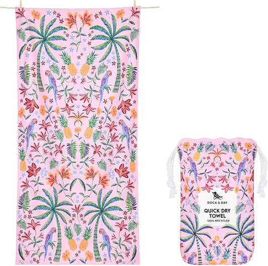 Dock & Bay Beach Towel - Quick Dry, Sand Free - Compact, Lightweight - 100% Recycled - Includes Bag - Pink Paradise - Extra Large (200x90cm, 78x35)